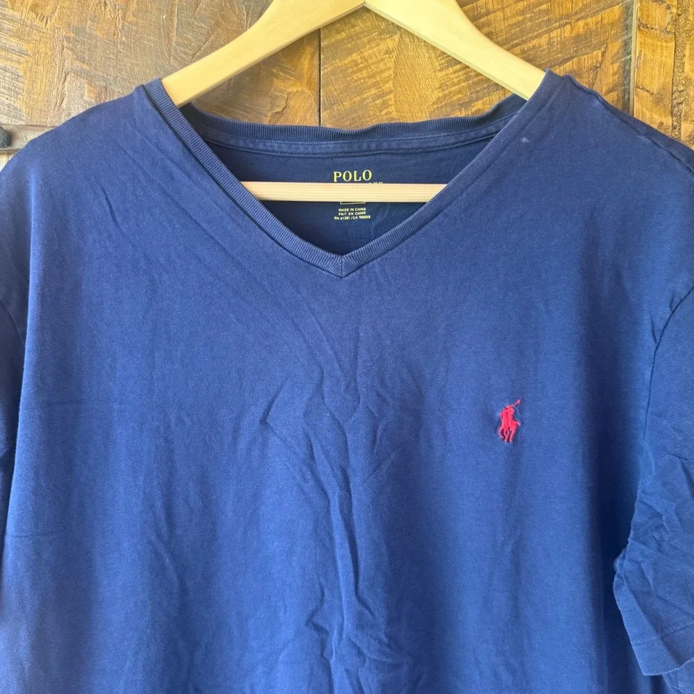Polo Ralph Lauren T-Shirt Mens XL Navy Blue V-Neck Short Sleeve Pony Logo Tee